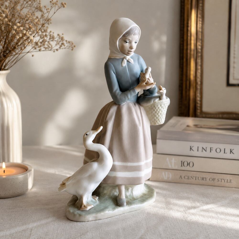 Lladro #4849 Food for Ducks Girl Feeding Ducks Matte Porcelain Figurine